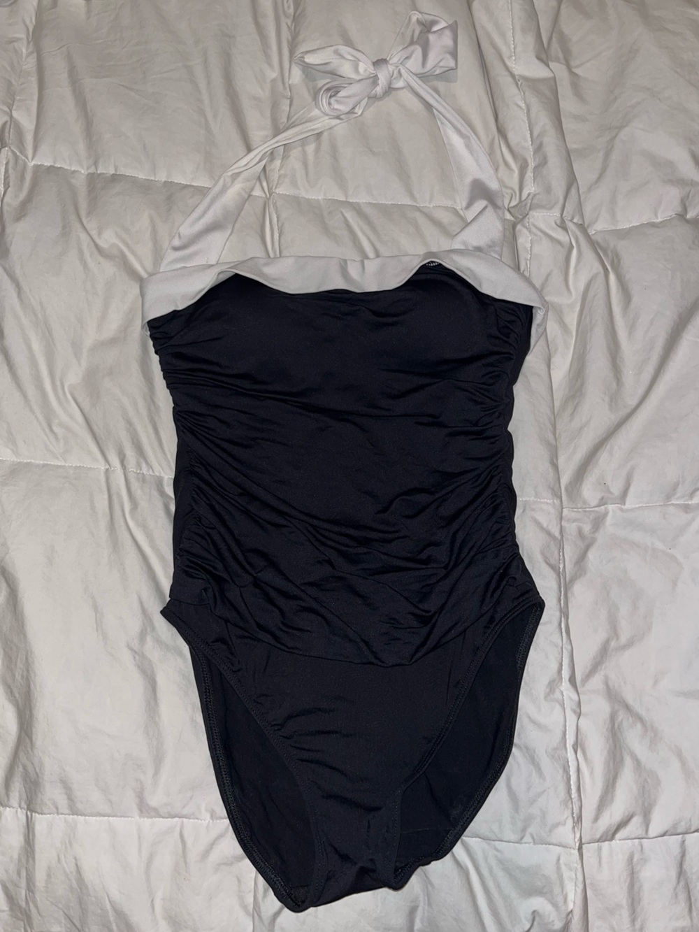 Lauren Ralph Lauren Black Ruched one piece swimsuit with White Trim